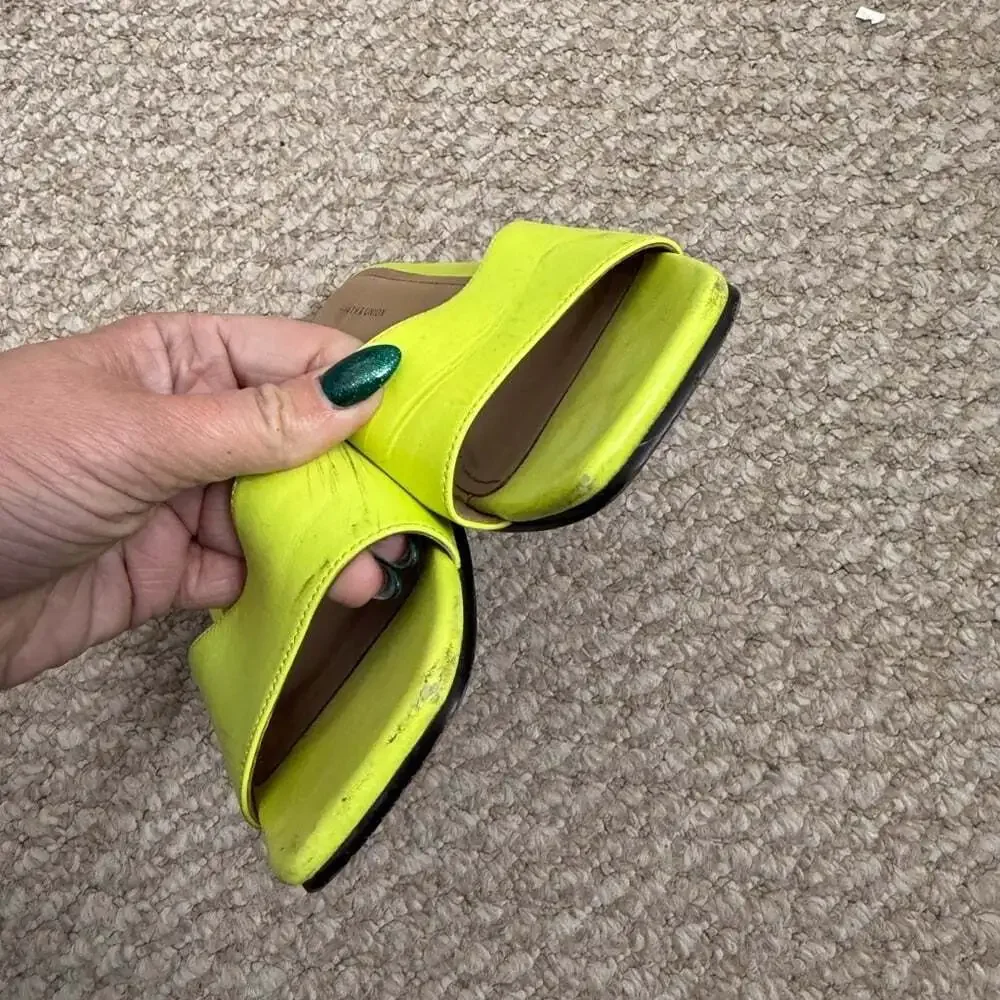 14th & Union Neon Yellow Heeled Sandals brown slip on block heel size 6